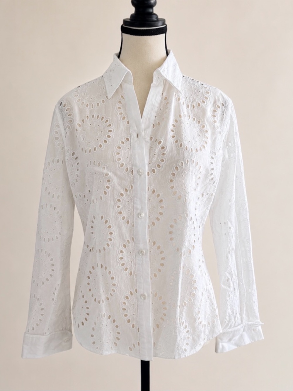 White Eyelet Embroidered Breezy Button-Down Top - Size S